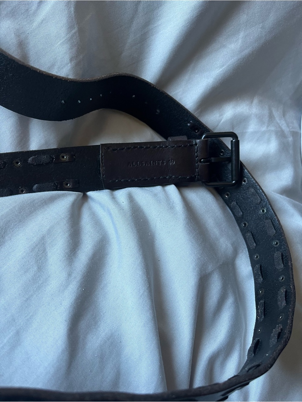 All Saints Black Leather Men's Belt Bag Strap with Stitched Detail